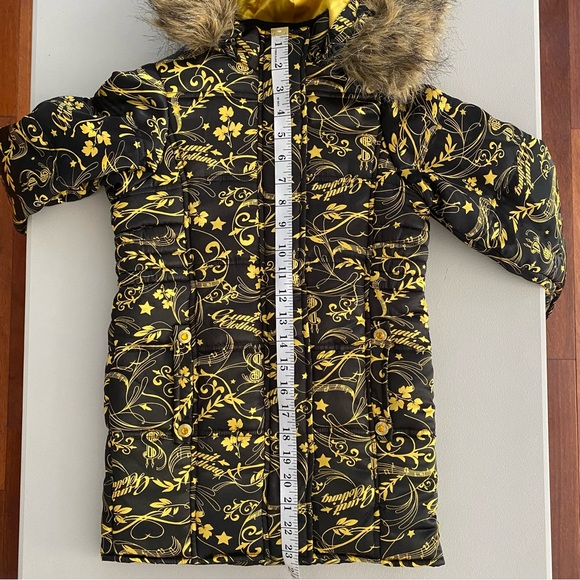 G-Unit Faux Fur Trim Hood Long Sleeves Gold & Black Puffer Jacket Girl’s Size XS - Picture 13 of 16